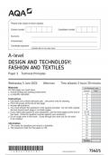 AQA A LEVEL Design &Technology: FASHION & TEXTILES Paper 1 June 2024 QUESTION PAPER & MARK SCHEME  7562/1