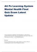 Ati Pn Learning System Mental Health Final Quiz Exam Latest Update