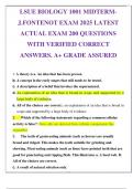 LSUE BIOLOGY 1001 MIDTERM- J.FONTENOT EXAM 2025 LATEST ACTUAL EXAM 200 QUESTIONS WITH VERIFIED CORRECT ANSWERS. A+ GRADE ASSURED.