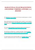 RAD1125 FINAL EXAM 500 QUESTIONS AND EXPERT VERIFIED ANSWERS | A+| 2024/2025