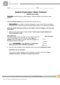 Exam (elaborations) APES 110_Gizmo_Student Exploration: Water Pollution_2021 | APES 110_Gizmo Water Pollution APES 110_Gizmo_Student Exploration: Water Pollution_2021 | APES 110_Gizmo Water Pollution Vocabulary: bacterial pollution, nutrient pollution, se