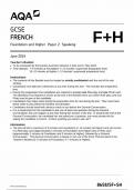 AQA GCSE FRENCH FOUNDATION AND HIGHER TIER PAPER 2 2024 (8658/SF+SH: Speaking)