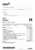 AQA GCSE FRENCH HIGHER TIER PAPER 3 2024 (8658/RH: Reading)