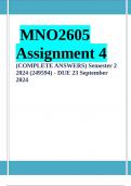 MNO2605 Assignment 4 (COMPLETE ANSWERS) Semester 2 2024 (249594) - DUE 23 September 2024 ; 100% TRUSTED Complete, trusted solutions and explanations Ensure your success with us.. 