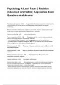 Psychology A-Level Paper 2 Revision (Advanced Information) Approaches Exam Questions And Answers