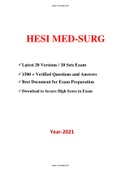 HESI Med Surg Exam (20 Versions, 1500+ Q & A, Latest-2021) / Med Surg HESI Exam / HESI MedSurg Exam / MedSurg HESI Exam / HESI Med Surge Exam / Med Surge HESI Exam  |Best Document for HESI Exam |