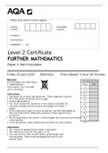          FURTHER MATHEMATICS Level 2 Certificate Paper 1 Non-Calculator  Friday 14 June 2019	Afternoon	Time allowed: 1 hour 30 minutes  Materials For this paper you must have: •	mathematical instruments. You must not use a calculator.  Instructions •	Use 