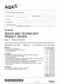 AQA A-level DESIGN AND TECHNOLOGY: PRODUCT DESIGN 7552& 7562 Paper 1& 2 QP And Marking Scheme 2024 