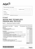 AQA A-level DESIGN AND TECHNOLOGY: FASHION AND TEXTILES Paper 2 QP Designing and Making Principles Wednesday 12 June 2024 