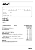 Exam (elaborations) AQA A LEVEL BIOLOGY PAPER 1 QP  