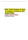  BSC 2346 Module 8 Quiz 8 (5 Versions), BSC 2346  Human anatomy and physiology •	Verified & Correct Answers •	(Latest Versions) •	Secure HIGHSCORE •	Rasmussen College