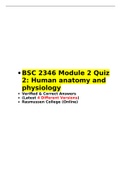  BSC 2346  Module 2 Quiz 2 (4 Versions) , BSC 2346  Human anatomy and physiology •	Verified & Correct Answers •	(Latest Versions) •	Secure HIGHSCORE •	Rasmussen College
