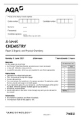 AQA A level Chemistry  7405-2 2021 Paper 2 QP