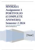 MNM2615 Assignment 3 PORTFOLIO (COMPLETE ANSWERS) Semester 2 2024 - DUE September 2024 ; 100% TRUSTED Complete, trusted solutions and explanations. Ensure your success with us.. 