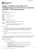 2021 NUR2502 Section BMPC1A0Z Multidimensional Care III (11 Weeks) - Residential and Online - 2021 Summer Quarter