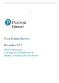 Pearson Edexcel Pearson Edexcel GCE  In Biology Spec A (8BN0) Paper 01  Lifestyle, Transport, Genes and Health Mark Scheme Nov 2021