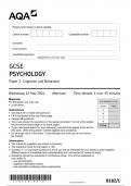 AQA GCSE PSYCHOLOGY Paper 1  QUESTION PAPER 2024 (8182-1) Cognition and Behaviour