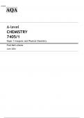 AQA A-level CHEMISTRY Paper 1 JUNE 2024 QUESTION PAPER AND MARK SCHEME