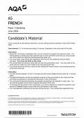 AQA AS FRENCH QUESTION PAPER 2024 (7651/3T/3V) Paper 3;Speaking