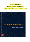 Law for Business, 15th Edition SOLUTION MANUAL By A. James Barnes, Lemper, All Chapters 1 to 47 Complete, Verified Edition: ISBN  9781259722325