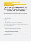 NURS 3106 Final exam review Fall 2024 Foundations of Nursing final exam review Questions from Potter and Perry