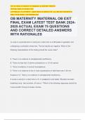 OB MATERNITY /MATERNAL OB EXIT FINAL EXAM LATEST TEST BANK 2024- 2025 ACTUAL EXAM 75 QUESTIONS AND CORRECT DETAILED ANSWERS WITH RATIONALES