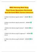 WKU Nursing Med Surg   Final Exam Questions Reviewed  And Revised With Correct Answers 