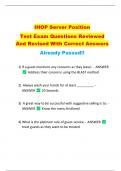 IHOP Server Position   Test Exam Questions Reviewed  And Revised With Correct Answers  Already Passed!! 