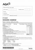 AQA A LEVEL MODERN HEBREW PAPER 3 QUESTION PAPER  2024 (7672/3:Listening,reading and Writing )