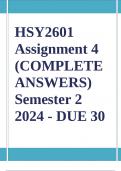 HSY2601 Assignment 4 (COMPLETE ANSWERS) Semester 2 2024 - DUE 30 September 2024 ; 100% TRUSTED Complete, trusted solutions and explanations.. Ensure your success with us..