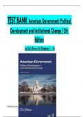 TEST BANK For American Government: Political Development and Institutional Change 12th Edition by Cal Jillson, Verified Chapters 1 - 16, Complete