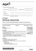 AQA A-level PHYSICAL EDUCATION 7582/1 Paper 1 Factors affecting participation in physical activity and sport May 2024 Questions Paper