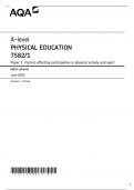 AQA A-level PHYSICAL EDUCATION 7582/1 Paper 1 Factors affecting participation in physical activity and sport Mark scheme June 2024 Version: 1.0 Final