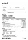 AQA HEBREW  7672 paper 3 question paper ModernHebrew A 17June 2024