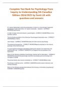 Complete Test Bank for Psychology From  Inquiry to Understanding 5th Canadian  Edition-2024/2025 by Scott Lili with  questions and answers