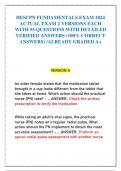 HESI PN FUNDAMENTALS EXAM 2024  ACTUAL EXAM 2 VERSIONS EACH  WITH 55 QUESTIONS WITH DETAILED  VERIFIED ANSWERS (100% CORRECT  ANSWERS) /ALREADY GRADED A+ 