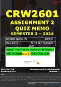 CRW2601 ASSIGNMENT 2 QUIZ MEMO - SEMESTER 2 - 2024 - UNISA - (UNIQUE NUMBER: - 540935) (DISTINCTION GUARANTEED) – DUE DATE : 19 SEPTEMBER 2024. 