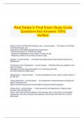 Real Estate U Final Exam Study Guide Questions And Answers 100% Verified.