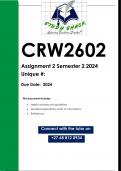 CRW2602 Assignment 2 (QUALITY ANSWERS) Semester 2 2024