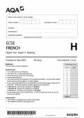 2024 AQA GCSE FRENCH HIGHER READING PAPER 3 INCLUDING MARK SCHEME