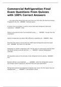 Commercial Refrigeration Final Exam Questions From Quizzes with 100% Correct Answers