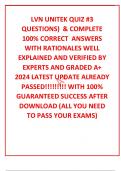 LVN UNITEK QUIZ #3 QUESTIONS)  & COMPLETE 100% CORRECT  ANSWERS WITH RATIONALES WELL EXPLAINED AND VERIFIED BY EXPERTS AND GRADED A+ 2024 LATEST UPDATE ALREADY PASSED!!!!!!!!! WITH 100% GUARANTEED SUCCESS AFTER DOWNLOAD (ALL YOU NEED TO PASS YOUR EXAMS)