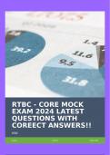 RTBC - CORE MOCK EXAM 2024 LATEST QUESTIONS WITH COREECT ANSWERS!!