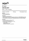 AQA A-level SOCIOLOGY Paper 2 Topics in Sociology 7192/2 QP Sociology A 4Jun24