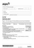 AQA GCSE SOCIOLOGY Paper 2 The Sociology of Crime and Deviance and Social Stratification 8192/2 QP 2024