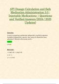 ATI Dosage Calculation and Safe Medication Administration 3.0 - Injectable Medications | Questions and Verified Answers (2024 / 2025 Updates)