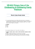 Week 2 Quiz Study Guide - NR602 / NR-602 / NR 602 (Latest) : Primary Care of the Childbearing and Childrearing Family Practicum - Chamberlain