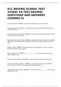 911 DRIVING SCHOOL TEST #2(DAY #9 TEST REVIEW) QUESTIONS AND ANSWERS (GRADED A)