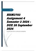 HRM3703 Assignment 4 Semester 2 2024 - DUE 26 September 2024