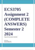 ECS3705 Assignment 2 (COMPLETE ANSWERS) Semester 2 2024 - DUE September 2024 ; 100% TRUSTED Complete, trusted solutions and explanations Ensure your success with us.. 